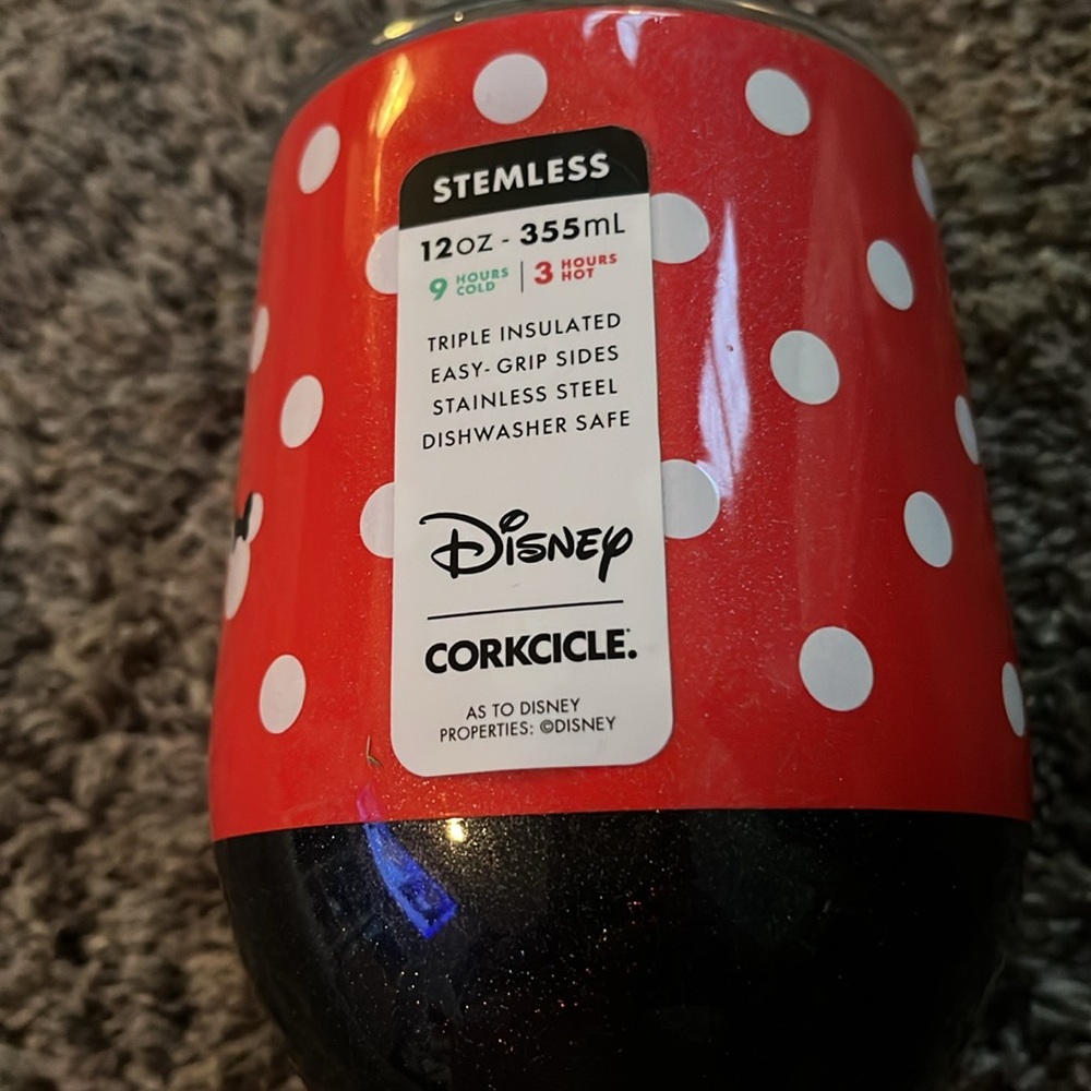 Minnie Mouse - Disney Corkcicle Red and Black Tumbler with White Dots. New